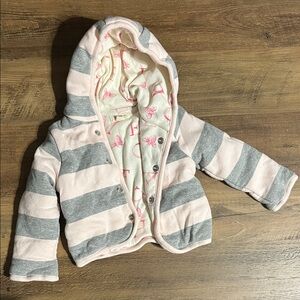 Burt's Bees Pink and Gray Striped Baby Hooded Jacket 3-6m